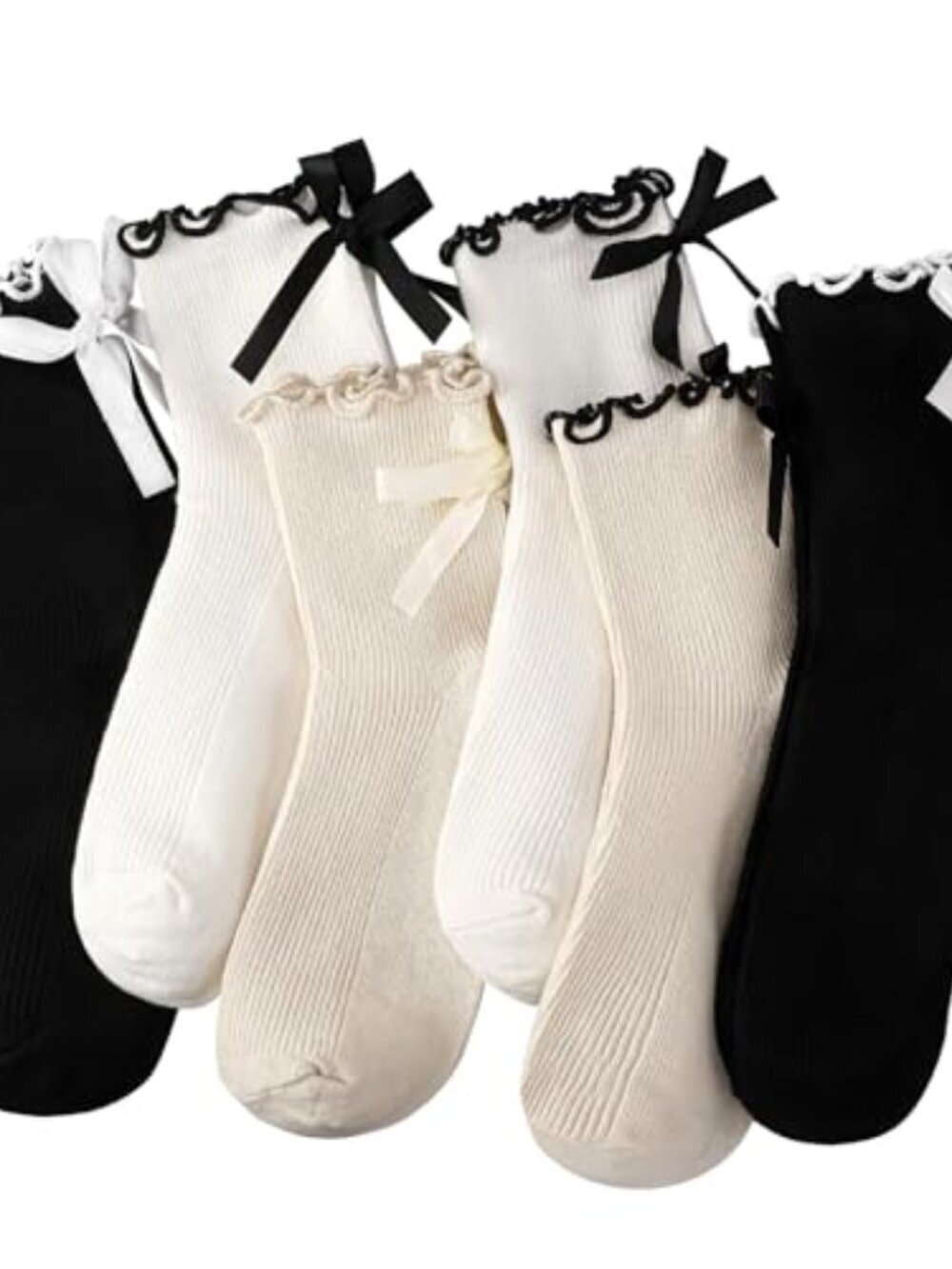 BRAND NEW 6 Pairs Womens Bow Socks Ruffle Casual Crew Socks